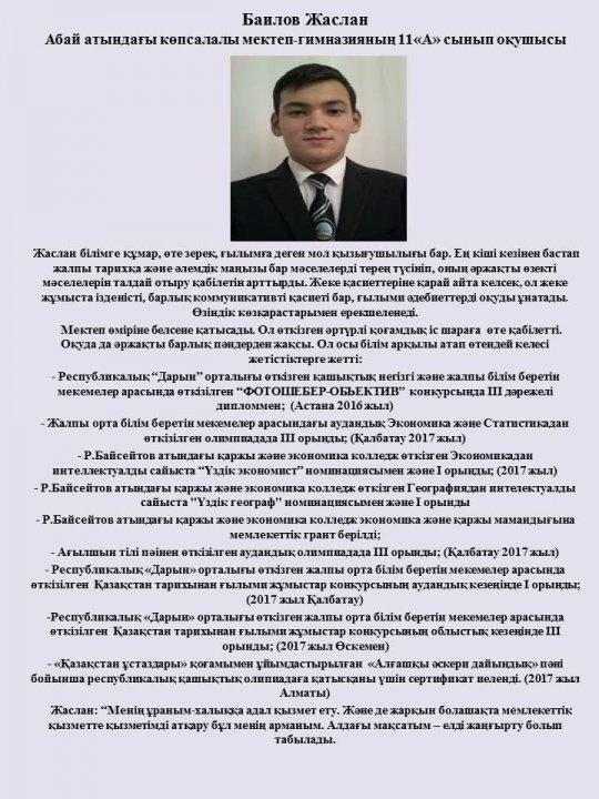 "Жас дарын" мектеп - гимназияның дарынды оқушыларының жетістіктері
