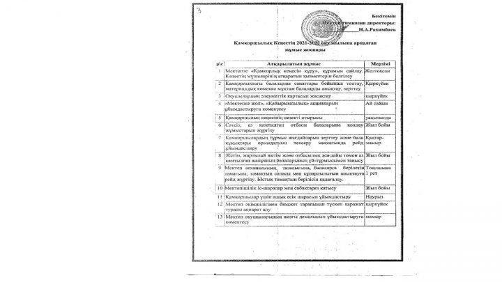 Қамқоршылық кенестін 2021-2022 оқу жылына арналған жұмыс жоспары
