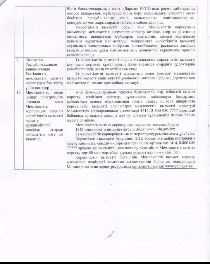 «Мектепке дейінгі тәрбие мен оқыту, бастауыш, негізгі орта, жалпы орта, техникалық және кәсіптік, орта білімнен кейінгі білім беру бағдарламаларын іске асыратын білім беру ұйымдарының педагог қызметкерлері мен оларға теңестірілген тұлғаларға біліктіл